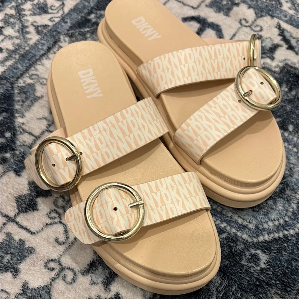 Girls' DKNY Girls Lucile Two Strap Sandals Gold Buckles
